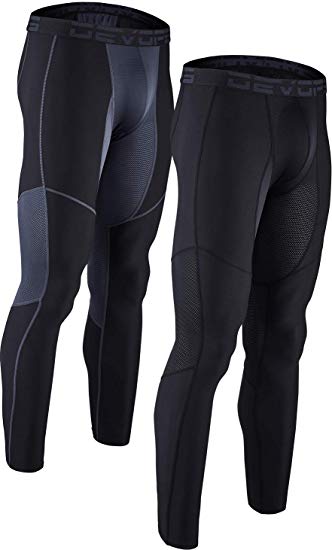 DEVOPS Men's 2 Pack Compression Cool Dry Tights Baselayer Running Active Leggings Pants