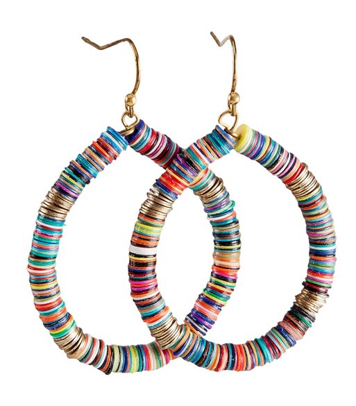 Bohemian Multi-Colored Sequin Hoop Gold Earrings - SPUNKYsoul Collection