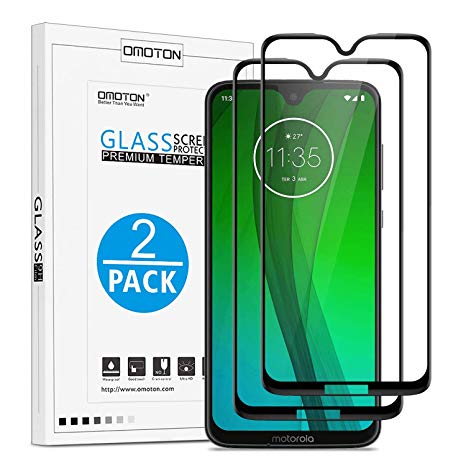 Moto G7 Screen Protector, OMOTON 3D Curved Full Coverage Tempered Glass for Motorola Moto G7 / G7 Plus 6.2 Inch [2 Pack]