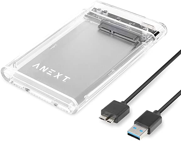 Antec 2.5 USB 3 External Hard Drive Enclosure, USB3.0 to SATA Portable Clear Hard Disk Case for 2.5 inch 7mm 9.5mm SATA HDD SSD, Support UASP SATA III, Max 4TB, Tool-Free Design - Clear Anext Series