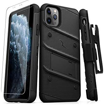ZIZO Bolt Series iPhone 11 Pro Case - Heavy-Duty Military-Grade Drop Protection w/Kickstand Included Belt Clip Holster Tempered Glass Lanyard - Black