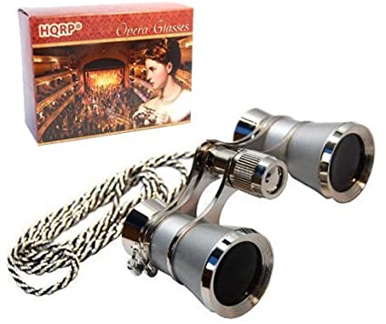 3 x 25 Opera Glasses w/Crystal Clear Optic (CCO) Platinum with Silver Trim w/Necklace Chain by HQRP