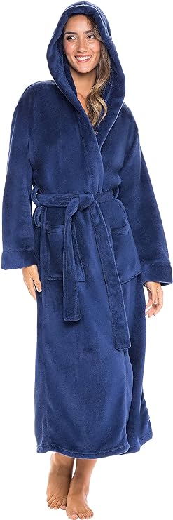 Alexander Del Rossa Women's Soft Plush Fleece Hooded Bathrobe, Full Length Long Warm Lounge Robe with Hood