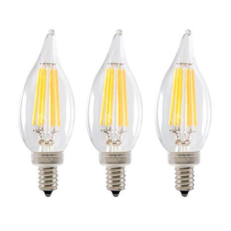 KINGSTAR CA10 6W Dimmable LED Filament Candle Light Bulb, E12 Candelabra Base Lamp, Equivalent to 60w Incandescent Bulbs, Warm White 2700K 600LM, UL Listed 3-Pack