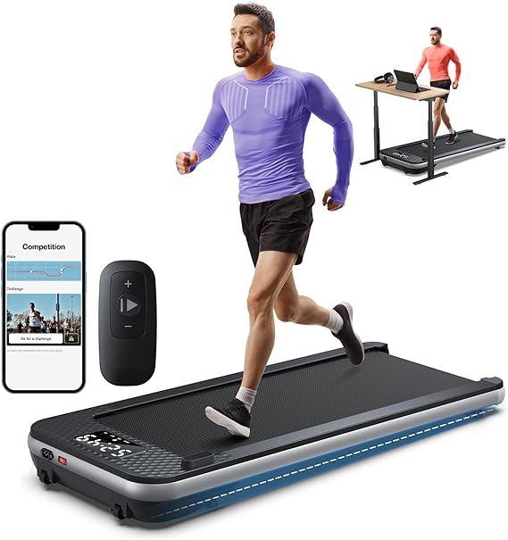 Walking Pad with Incline, Under Desk Treadmill, Upgraded Smart Treadmill Works with ZWIFT KINOMAP WELLFIT Apps, 300 LBS Weight Capacity Portable Standing Desk Treadmill for Home,Office,Apartment