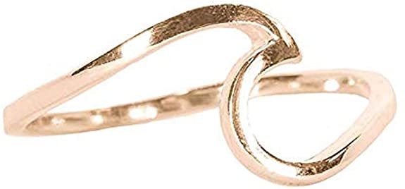 Pura Vida Ocean Wave Ring for Women, Silver or Gold or Rose Gold Plated .925 Sterling Silver Band, Beach -Themed Jewelry