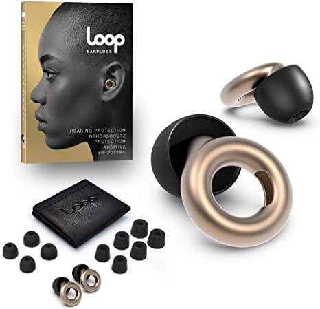 Loop Earplugs - Perfect for Work, Study, Motorcycle, Concerts & Overall Noise Reduction - Loud becomes quiet - 20 dB High Fidelity Hearing Protection - Reusable Silicone & Foam Tips - Gold