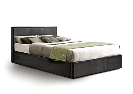Ottoman King Size Storage Bed Upholstered in Faux Leather, 5ft, Black