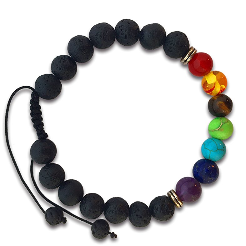 7 Chakras Real Lava Stone Bracelet for Women and Men - Helps Balance Your Chakras - Healing, Yoga, Meditation, Grounding, Self Confidence, Energy and Protection