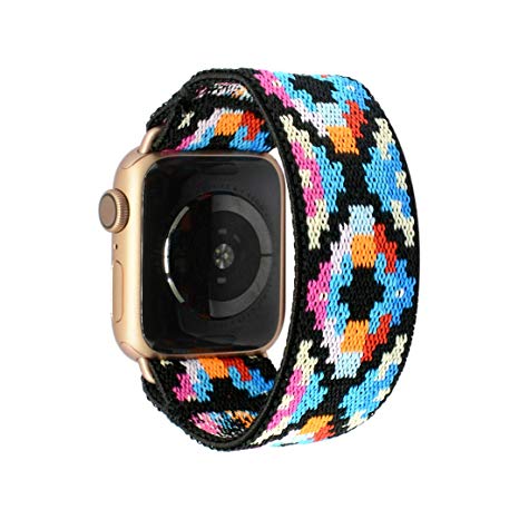 Tefeca Geometry Pattern Elastic Compatible/Replacement Band for Apple Watch 38mm 40mm 42mm 44mm (Gold Adapter for 42mm/44mm Apple Watch, Wrist Size : 5.5-5.9 inch (L1))