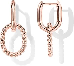 PAVOI 14K Gold Convertible Link Huggie Earrings for Women | Paperclip Link Statement Earrings | Cubic Zirconia Two-Toned Rope Drop Dangle Earrings