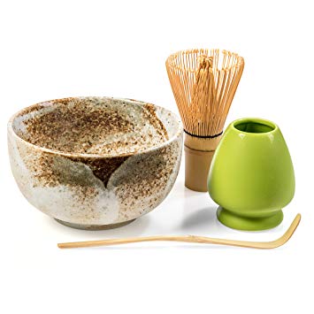 Tealyra - Matcha - Start Up Kit - 4 Items - Matcha Green Tea Gift Set - Japanese Made Beige Bowl - Bamboo Whisk and Scoop - Whisk Holder - Gift Box