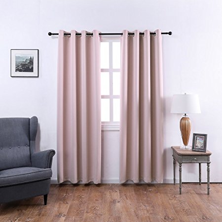 Mangata Casa Blackout Window Curtains Thermal Insulated Grommet Bedroom Drapes with 2 Tie Backs, 2 Panels 240gsm(Pink,52x84in)