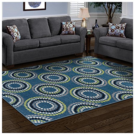 Superior Burgess Collection, 6mm Pile Height with Jute Backing, Quality and Affordable Area Rugs, 5' x 8' Blue