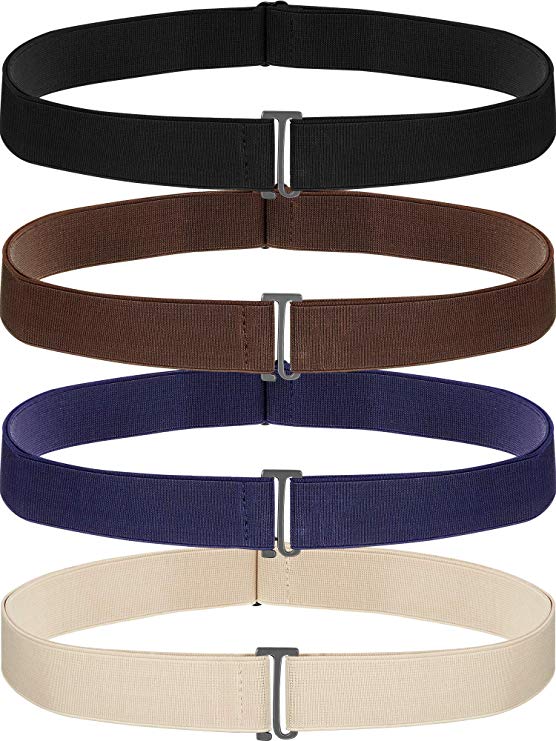 4 Pack Women No Show Invisible Belt Elastic Stretch Waist Belt with Flat Buckle