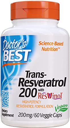 Doctor's Best, Trans-Resveratrol with ResVinol, Non-GMO, Vegan, Gluten Free, Soy Free, 200 mg, 60 Veggie Caps