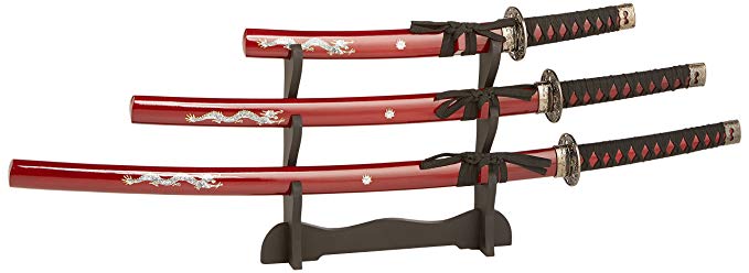 BladesUSA JS-697R Samurai Katana Sword Set 3 Piece 39.5-Inch Overall