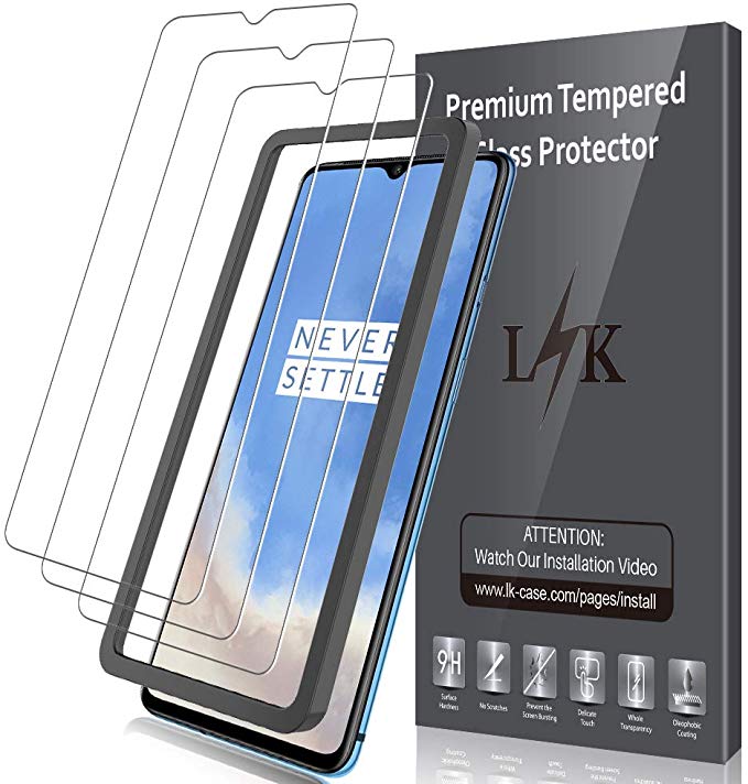 LK [3 PACK Screen Protector for OnePlus 7T,Tempered Glass [Anti-Scratch] [Case Friendly] 9H HD Clear Natural Touch Double Defence Technology [Alignment Frame Easy Installation]