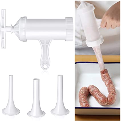 Sausage Stuffer Manual Sausage Maker Plastic Meat Filler Stuffer Funnel Tubes Sausage Filling Tool Quality for Hand Operated Meat Grinder Food Grinder