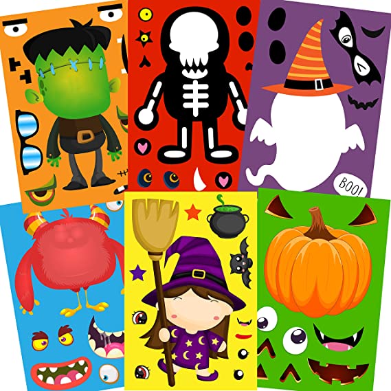 30PCS Halloween Stickers Halloween Party Games for Kids Make Your Own Stickers Jack-O-Lantern Make a Face Stickers DIY Halloween Activities Halloween Party Favors