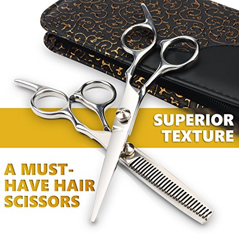 6.5" Professional Razor Edge Series Hair Scissors Teeth Thinning Scissors Sets-Barber Hair Cutting Scissors Shears With Adjustment Tension Screw Gift Fashion Leather Bag