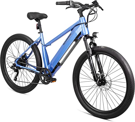 Schwinn Marshall Adult Electric Hybrid Bike, Step-Thru and Step Over Aluminum Frame, 7-Speed, 27.5-Inch Wheels