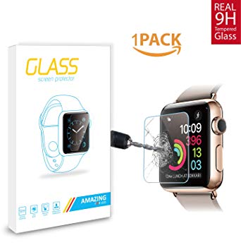 Amazingforless Premium 38mm Apple Watch Anti-Scratch Tempered Glass Screen Protector [Only Covers The Flat Area]