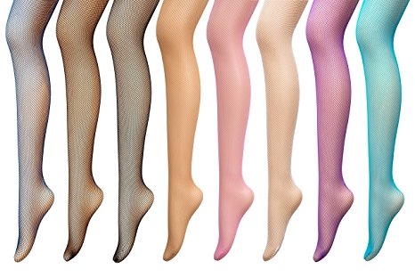 PreSox Fishnet Tights Seamless Nylon Mesh Stockings Control Top Sheer Pantyhose for Women Girls 8 Color