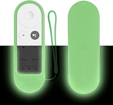 Protective Silicone Remote Case for Chromecast with Google TV 2020 Voice Remote Control, Skin-Friendly Protective Cover for 2020 Chromecast Voice Remote, Shockproof Cover with Loop-Glow in Dark Green