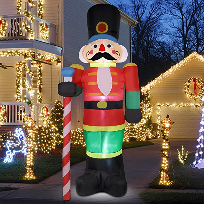 yofit 8 FT Christmas Inflatable Nutcracker Soldier Outdoor Decorations, Blow Up Decorations Santa Soldier with LED Lights for Yard Lawn Garden Holiday Party