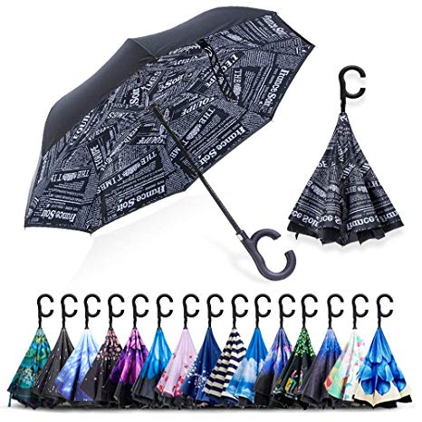 ZOMAKE Auto Open Inverted Umbrella Double Layer Reverse Umbrella, UV Protection Windproof Straight Umbrella Inside Out Umbrella for Car Rain Outdoor with C-Shaped Handle