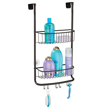 mDesign Over-Shower-Door Shower Caddy for Shampoo, Loofahs, Conditioner - Bronze