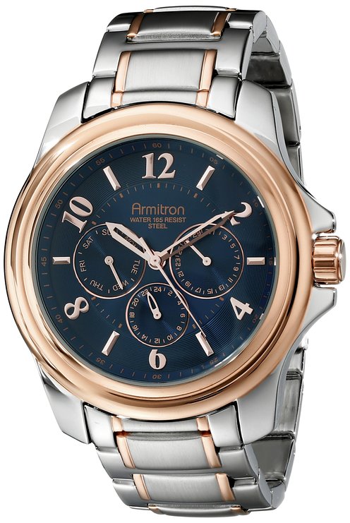 Armitron Men's 20/4924NVTR Multi-Function Navy Blue Dial Silver-Tone and Rose Gold-Tone Bracelet Watch