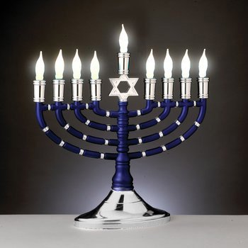 Rite Lite JR-4-T Premium Blue and Silver Electric Menorah with Frosted White Bulbs