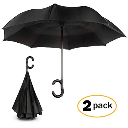 eXuby 2-Pack Self-Standing Umbrellas - Innovative Hands-Free Design - Inverted Style Offers Greater Protection - Stay Dry Getting In/Out of Car - Resists Gusty Winds - Generous 42-Inch Canopy