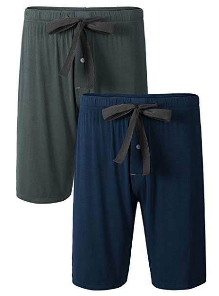 David Archy Men's 2 Pack Bamboo Rayon Drawstrings Short Lounge Wear Pajama Pants