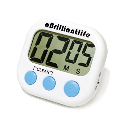 aBrilliantLife Upgraded Compact Digital Kitchen Timer, Big Digits, Loud Alarm(Volume Adjustable), Magnetic Backing, Automatically Turn Off, Stand, White