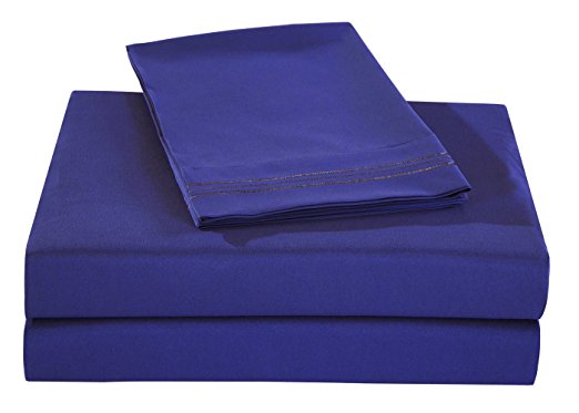 Honeymoon 1800 Brushed Microfiber Embroidered Bed Sheet Set, Ultra Soft, Full - Navy Blue