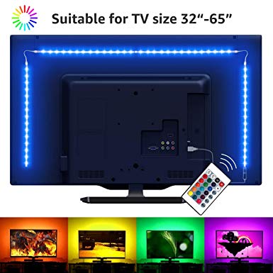 LE TV Backlights, 6.56ft USB LED Light Strip with RF Remote, Dimmable RGB Mood Lights, SMD 5050 Bias Lighting for 32-65” TVs, Computer, Gaming Monitor and More (4 x 50cm) [Energy Class A ]