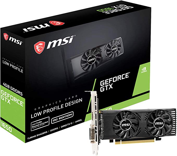 MSI GeForce GTX 1650 4GT LP OC Graphics Card, PCI-E x16, No SLI, Low Profile Design with Low-Profile Bracket Included