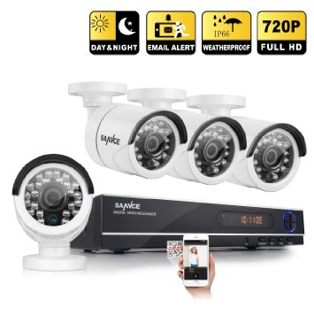 [720P HD] Sannce 8CH AHD-720P DVR with 4 Outdoor Fixed Bullet Cameras (1.0MP Even Better Than 1200TVL, H.264 Realtime Streaming, Email & Push Notification, Day/Night Vision)-NO HDD ¡­