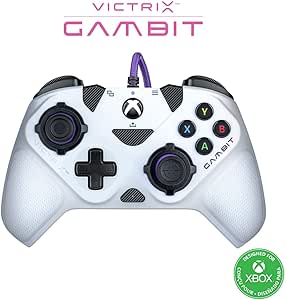 Victrix Gambit World'S Fastest Licensed Xbox Manette, Elite Esports design avec Swappable Pro Thumbsticks, Custom Paddles, Swappable Blanc / Violet Faceplate pour Xbox One, Series X/S, Pc