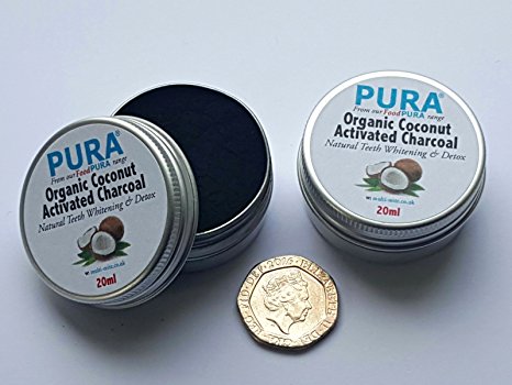 PURA® Fine COCONUT Activated Charcoal Powder 20ML TWIN PACK - Organic Teeth Whitening