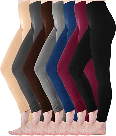 Diravo 7 Pack Fleece Lined Leggings Womens Fashion High Waist Tummy Control Leggings for Women Winter Warm