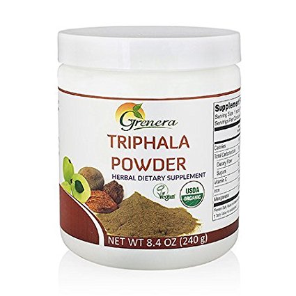 Grenera Organic Triphala Powder 8.5 ounce/240 gram - Made with Organic Amalaki , Organic Bibhitaki, Organic Haritaki fruit - USDA Organic, Kosher, Vegan Certified