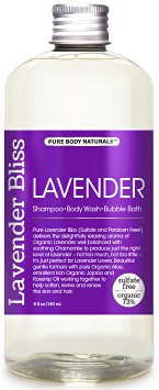Shampoo & Body Wash, Organic Lavender 100% Natural, 73% Organic, Bubble Bath, 8 Fluid Ounce - from Pure Body Naturals