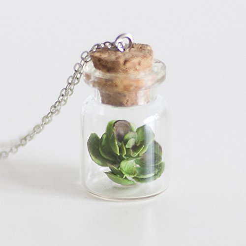 Succulent Plants Glass Bottle Necklace - Artificial - Mori Girl - Violet - Green - Statement - Kid - Natural - Woodland