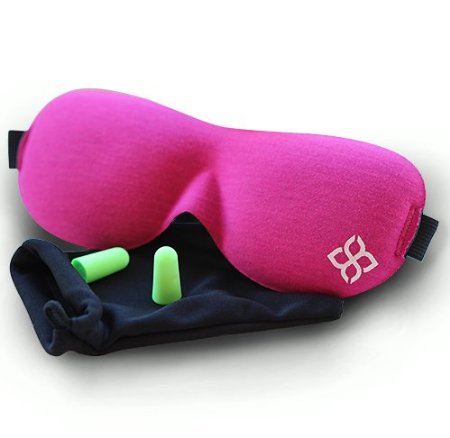 Pink Sleep Mask by Bedtime Bliss® - Contoured & Comfortable With Moldex® Ear Plug Set. Includes Carry Pouch for Eye Mask and Ear Plugs - Great for Travel, Shift Work & Meditation