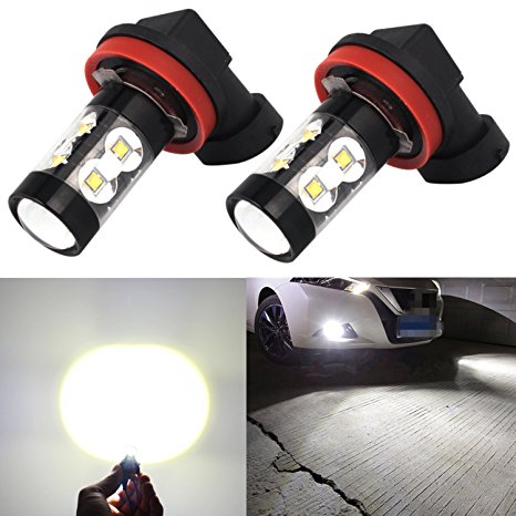 Alla Lighting 50W High Power CREE Super Bright 6000K Xenon White H11 H8 H16 Type 2 LED Bulbs for Fog Light Lamp Replacement