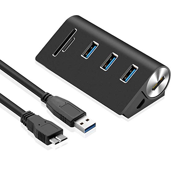 Rocketek 3-Port USB 3.0 Aluminum Portable Data Hub, Build-in TF & SD Card Reader Compatible with MacBook, Mac Pro/Mini, iMac, XPS, Surface Pro, Notebook PC, USB Flash Drives, Mobile HDD and More